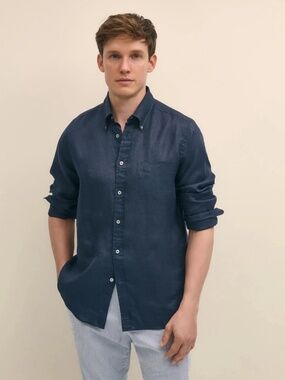 Brooks Brothers Navy Blue/Indigo Irish Linen Button-Down Shirt – Size Medium